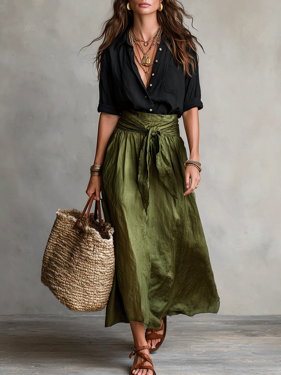 Thessaly | Women’s Button Up Maxi Set with Tie