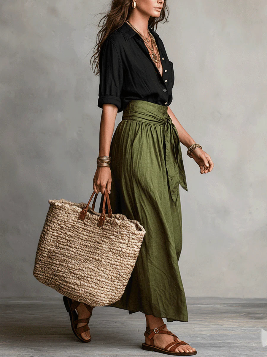 Thessaly | Women’s Button Up Maxi Set with Tie