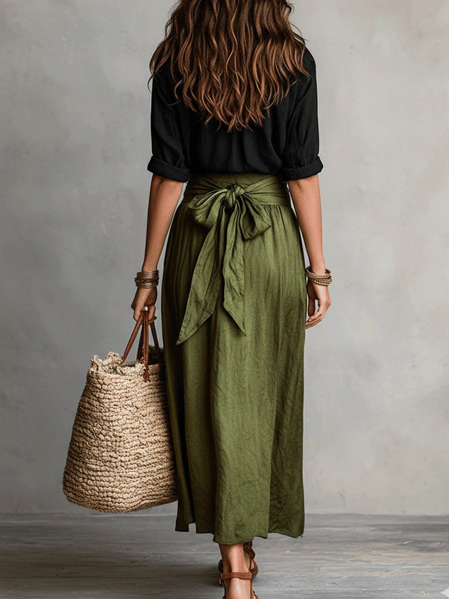 Thessaly | Women’s Button Up Maxi Set with Tie