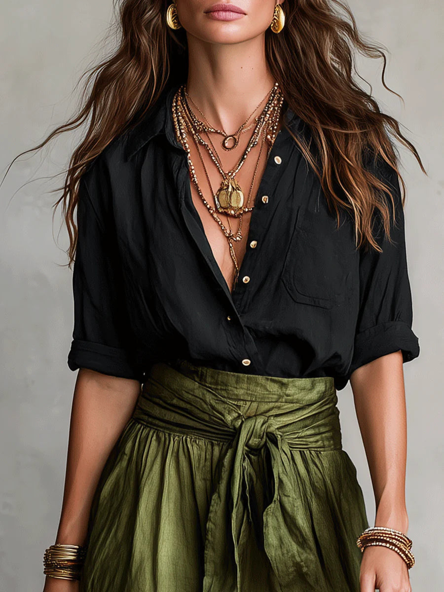 Thessaly | Women’s Button Up Maxi Set with Tie