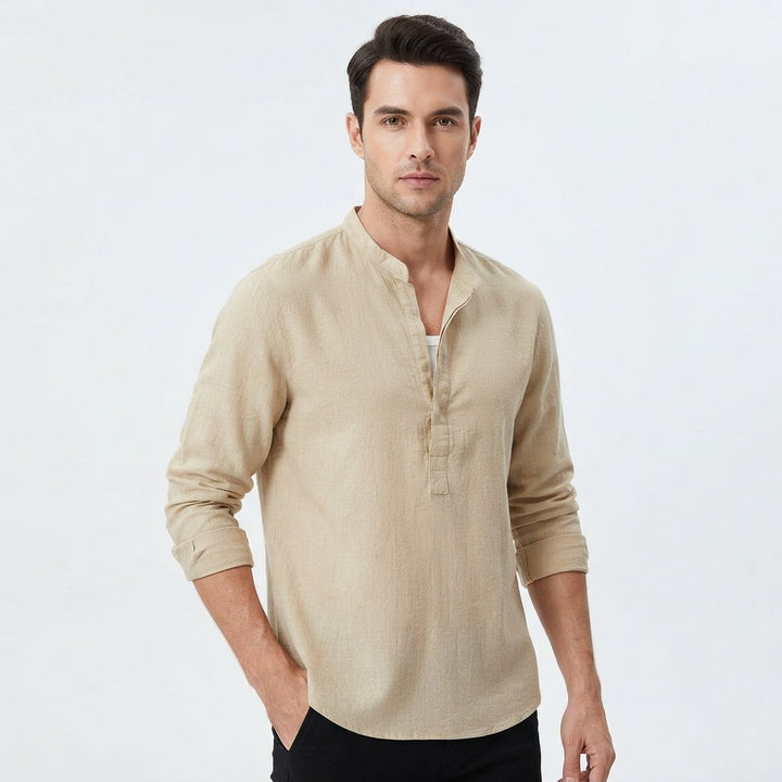 Thomas Kelly | Linen Band Collar Shirt For Men
