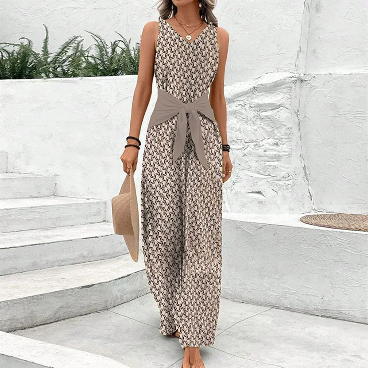 Aria | Women’s Sleeveless Wide-Leg Jumpsuit with Print