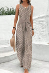 Aria | Women's Sleeveless Wide Leg Jumpsuit V-Neck Tie Waist Print