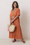 Willow | Women's V-Neck Tiered Maxi Dress Short Sleeve Swing