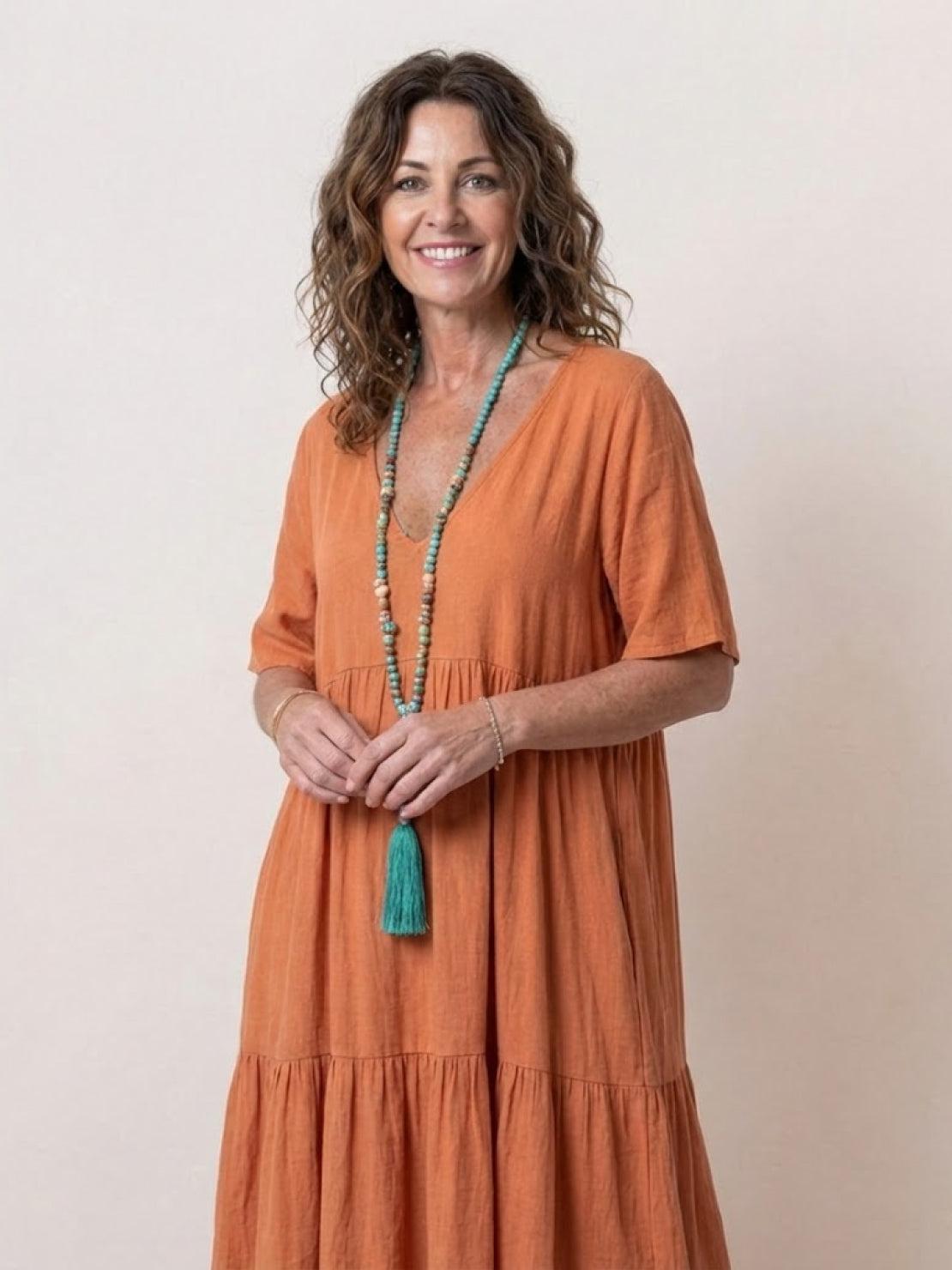 Willow | Women’s V-Neck Tiered Maxi Dress with Sleeves