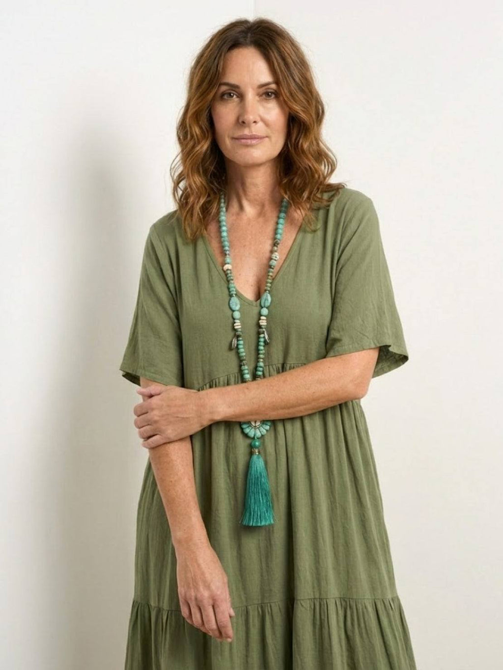 Willow | Women’s V-Neck Tiered Maxi Dress with Sleeves