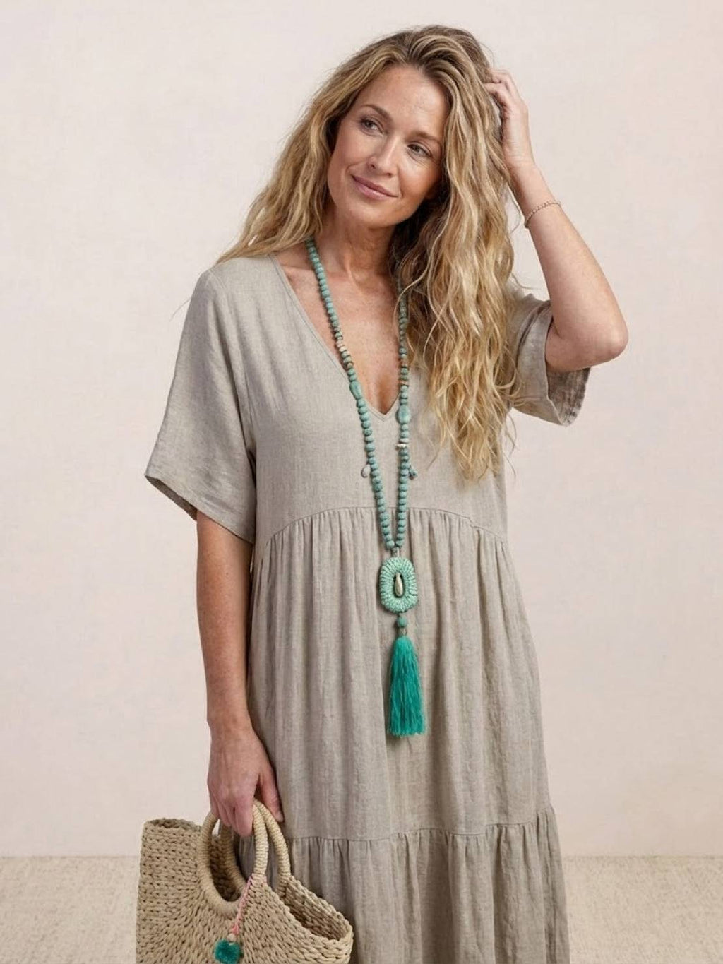 Willow | Women’s V-Neck Tiered Maxi Dress with Sleeves