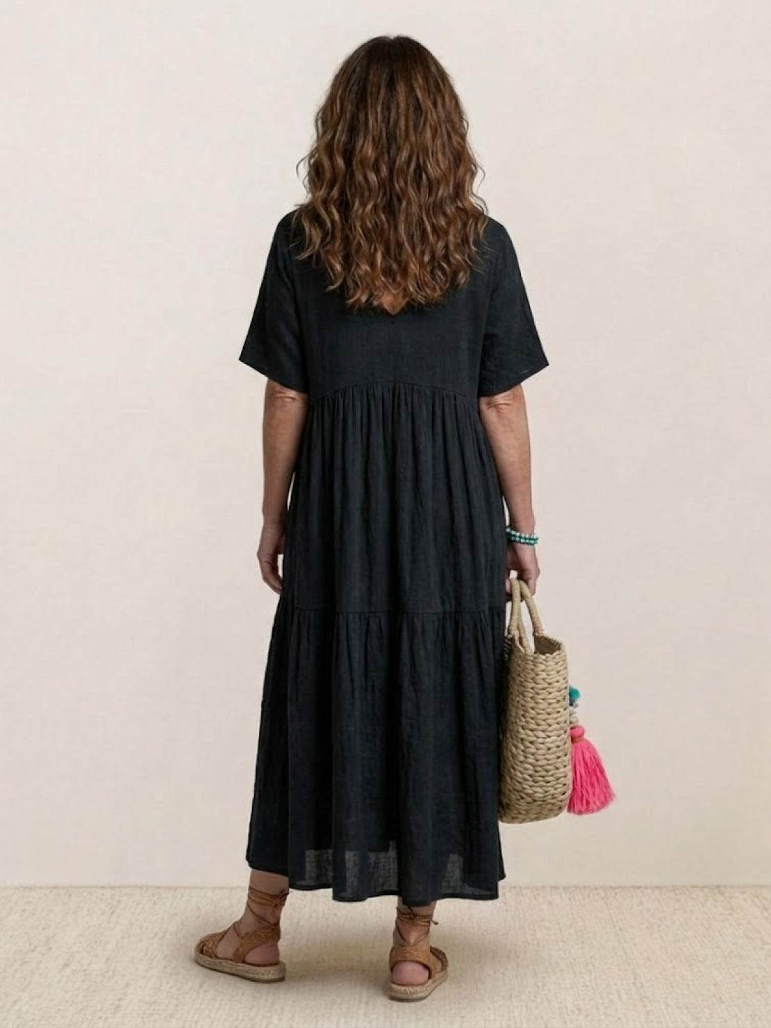 Willow | Women’s V-Neck Tiered Maxi Dress with Sleeves