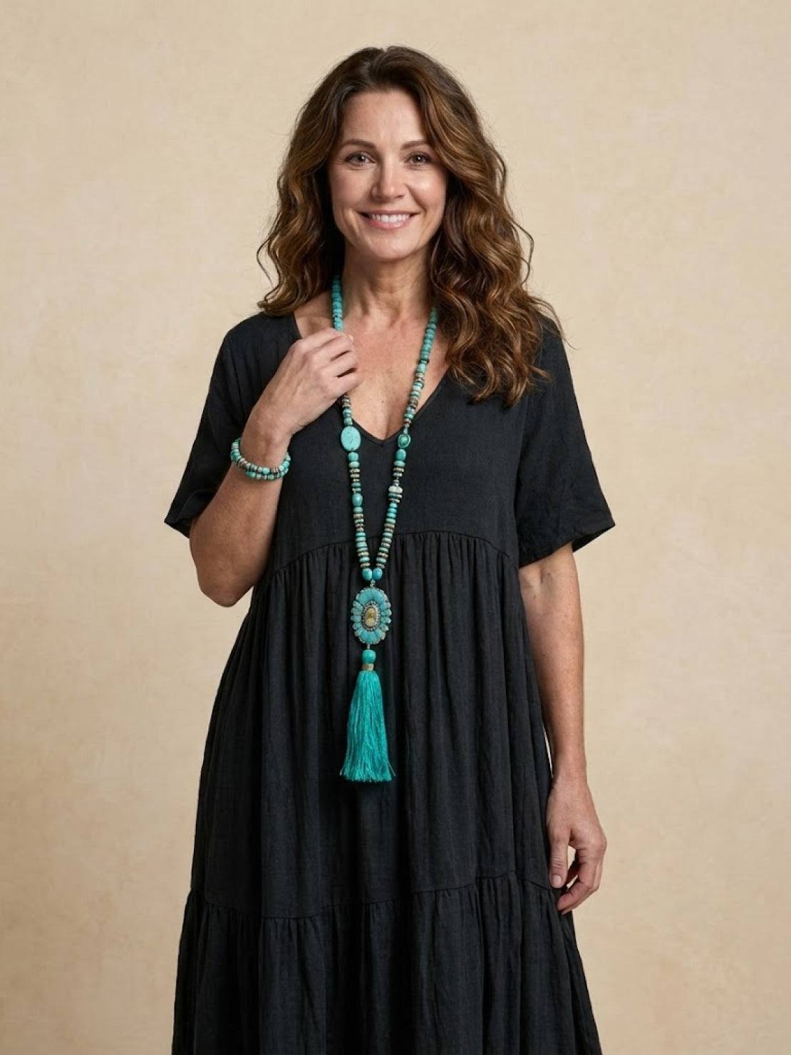 Willow | Women’s V-Neck Tiered Maxi Dress with Sleeves