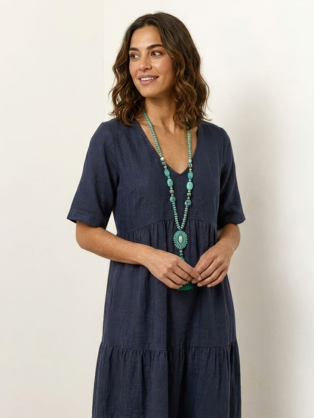 Willow | Women’s V-Neck Tiered Maxi Dress with Sleeves