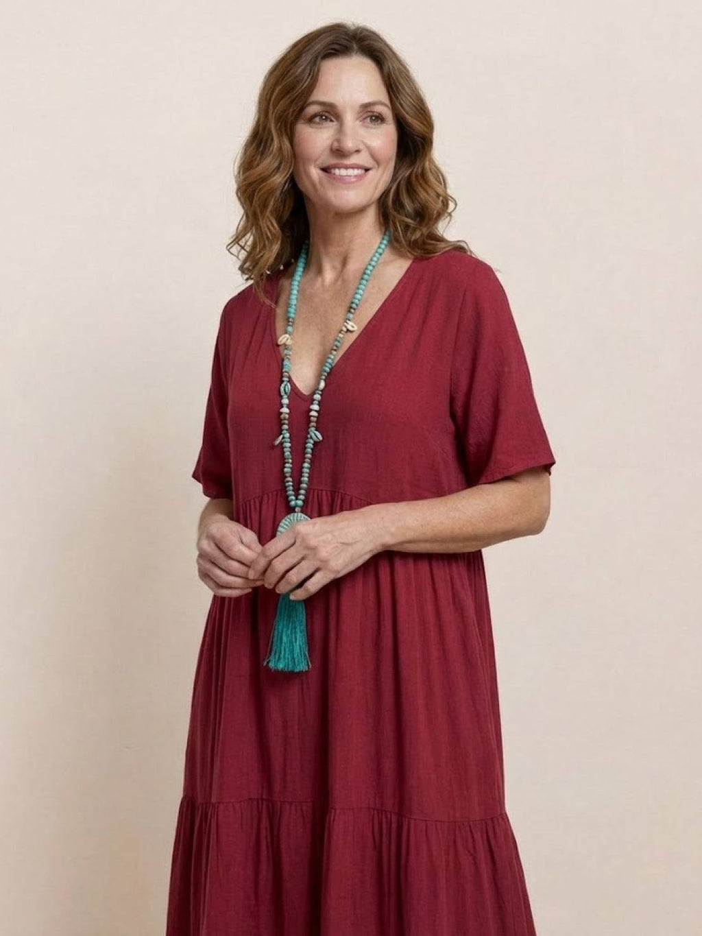 Willow | Women’s V-Neck Tiered Maxi Dress with Sleeves