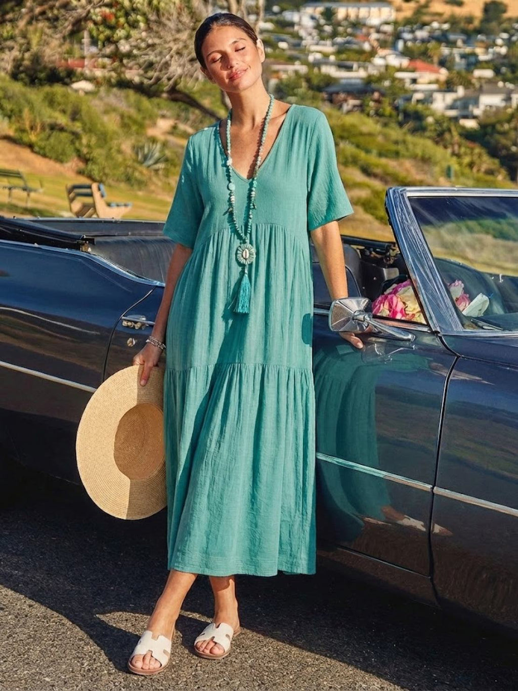 Willow | Women’s V-Neck Tiered Maxi Dress with Sleeves