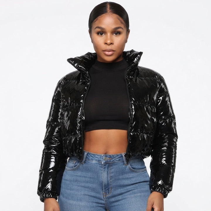 Valentina Russo | Cropped Puffer Jacket With Glossy Luxe Finish For Women