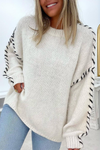 Valentina | Women's Contrast Stitch Long Sleeve Sweater