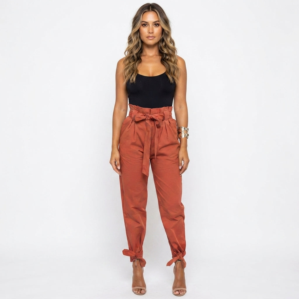 Verity Lawson | High-Waist Paperbag Pants With Tie Belt For Women