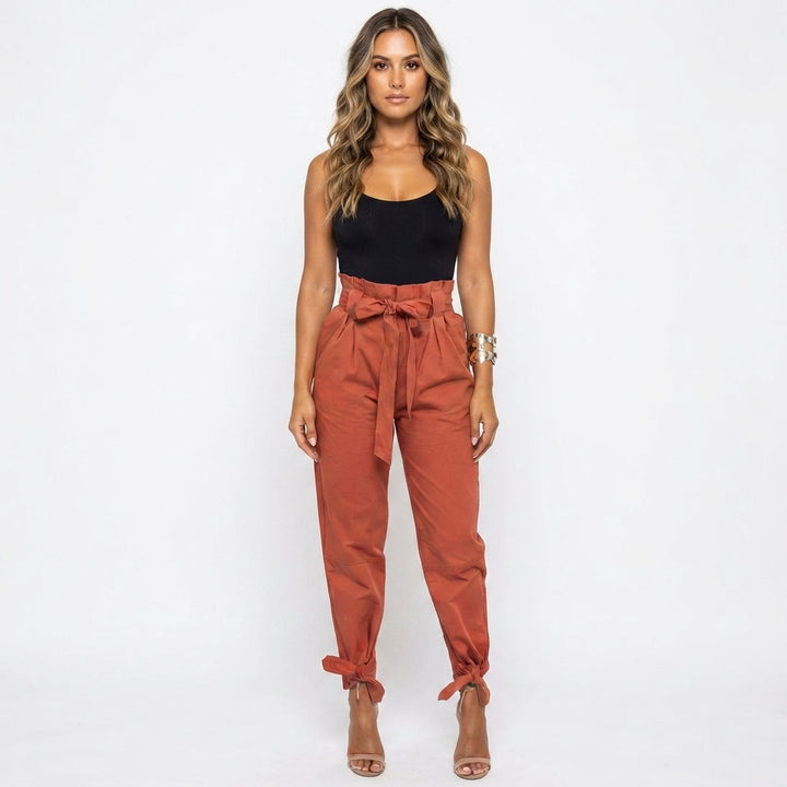 Verity Lawson | High-Waist Paperbag Pants With Tie Belt For Women