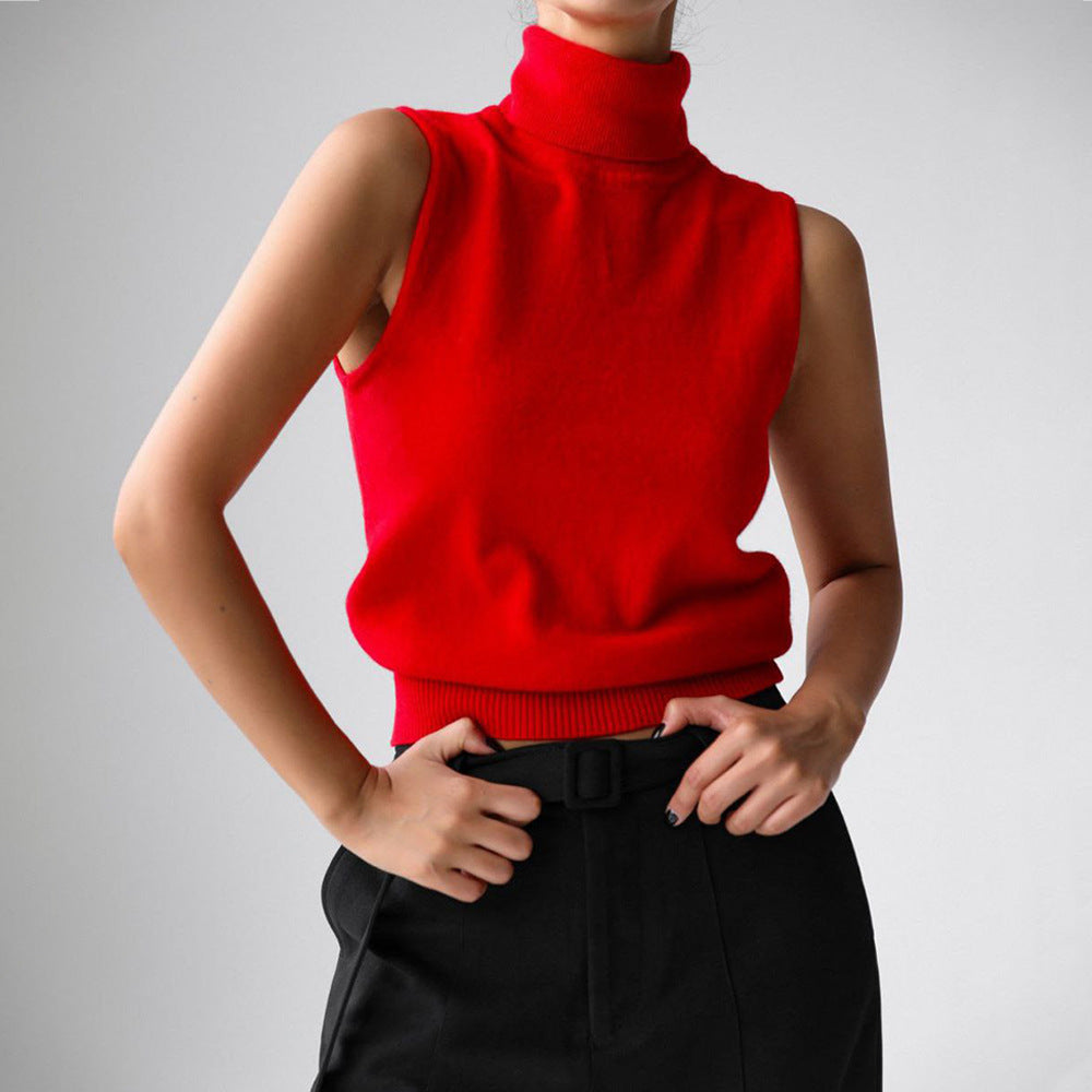 Verity | Women’s Sleeveless Turtleneck Sweater with Ribbed Finish