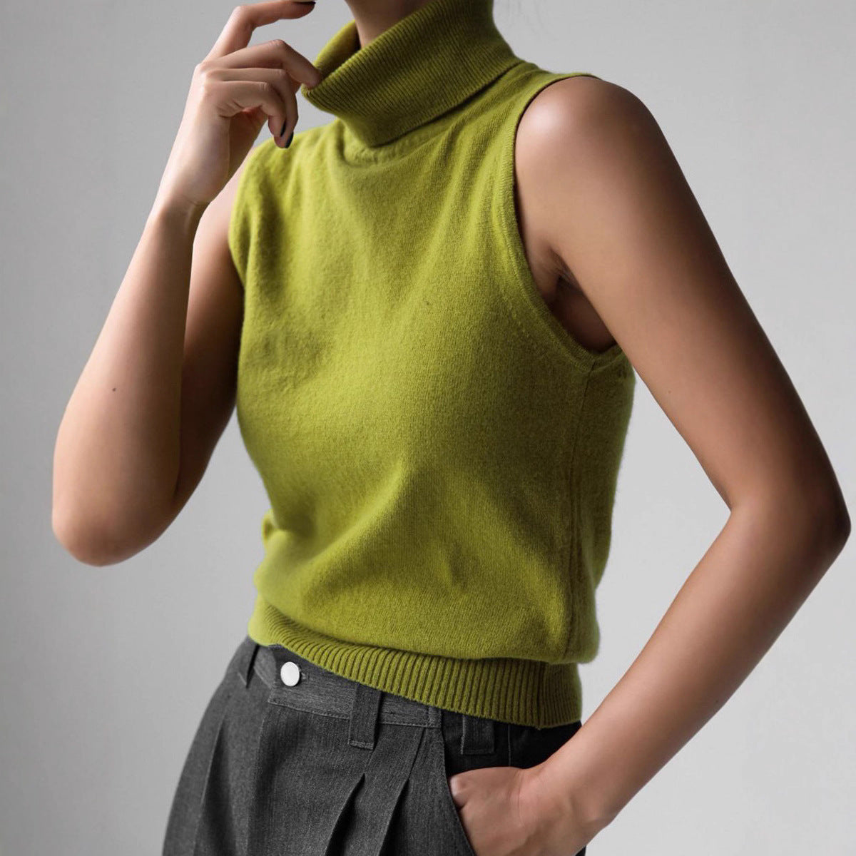Verity | Women’s Sleeveless Turtleneck Sweater with Ribbed Finish
