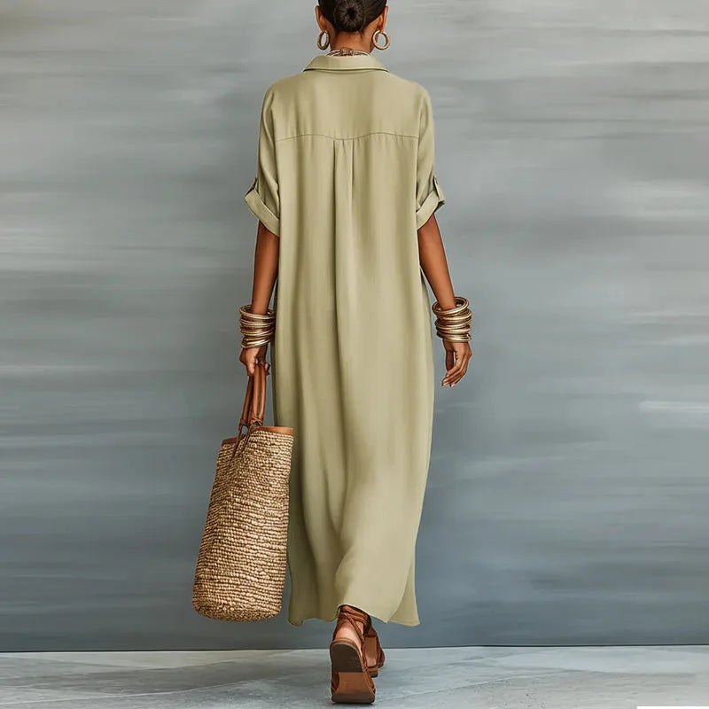 Willa | Women’s Button-Front Maxi Shirt Dress with Collar