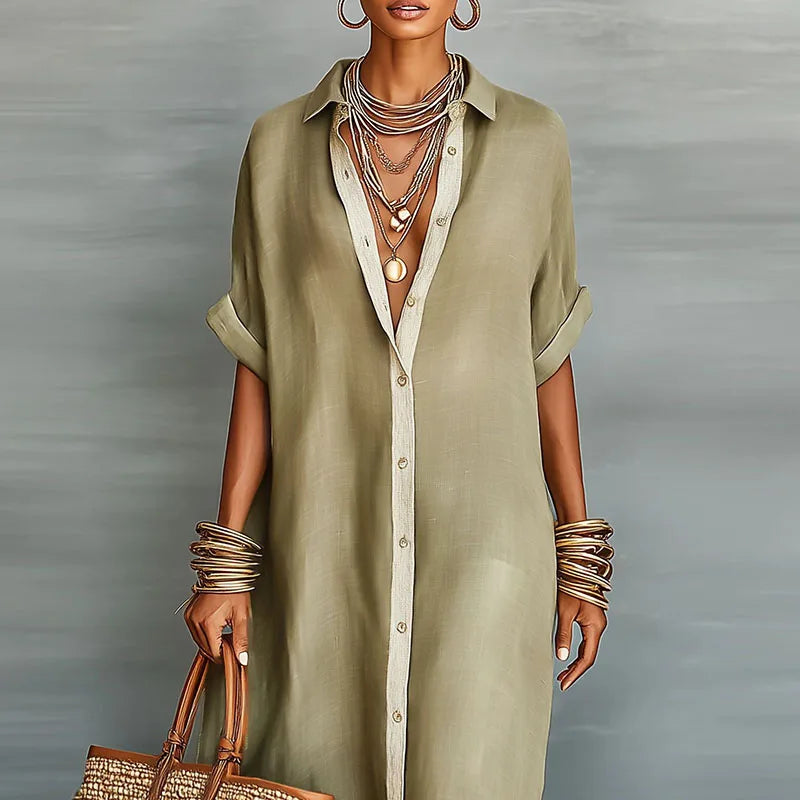 Willa | Women’s Button-Front Maxi Shirt Dress with Collar