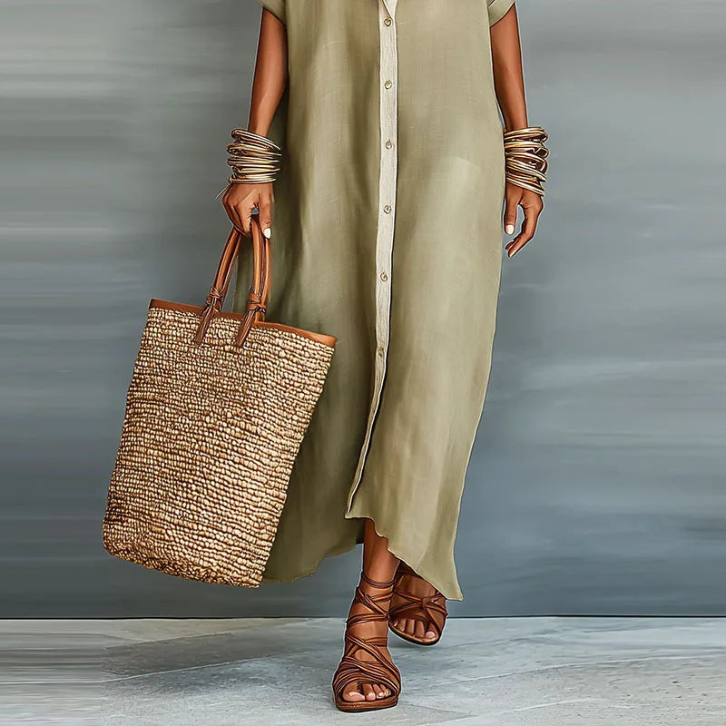 Willa | Women’s Button-Front Maxi Shirt Dress with Collar