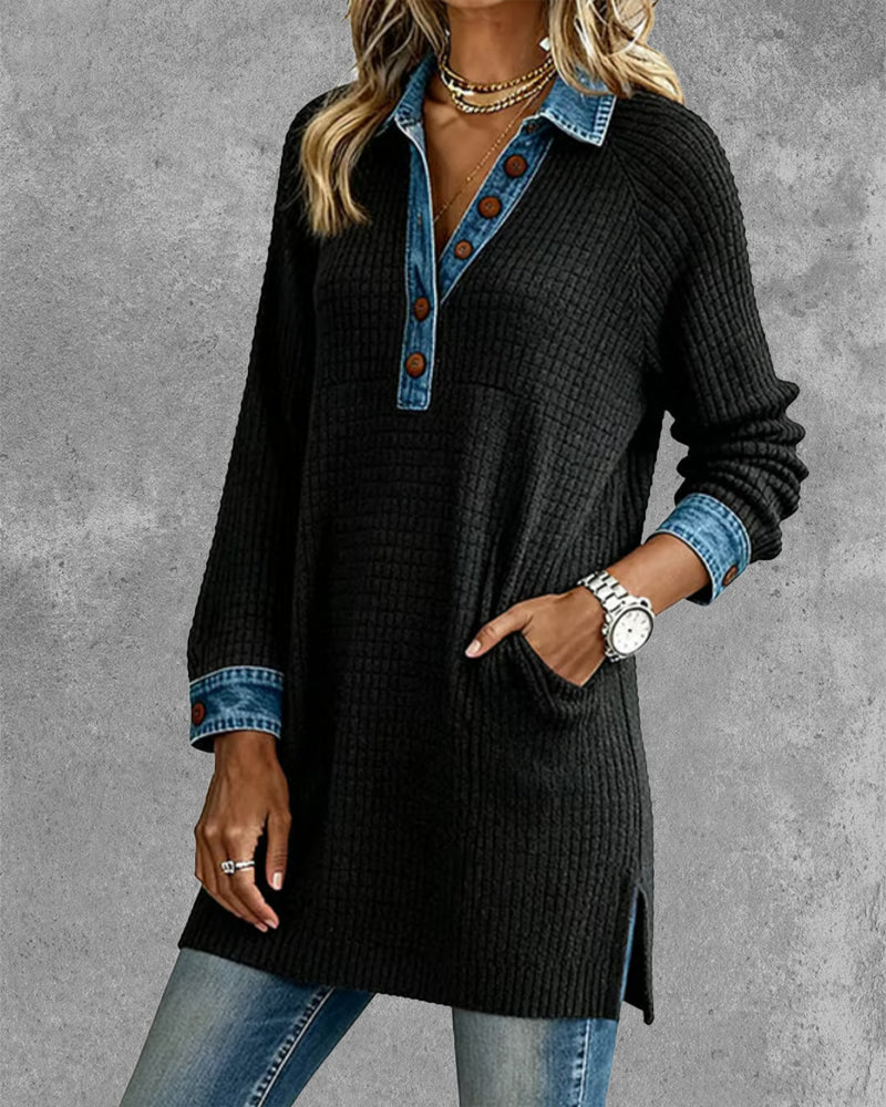 Winifred | Women’s Collared Tunic Sweater with Contrast Detailing