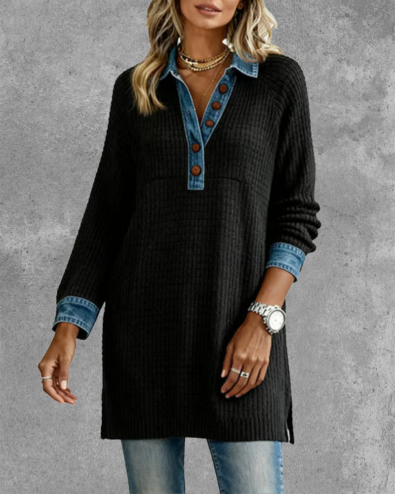 Winifred | Women’s Collared Tunic Sweater with Contrast Detailing