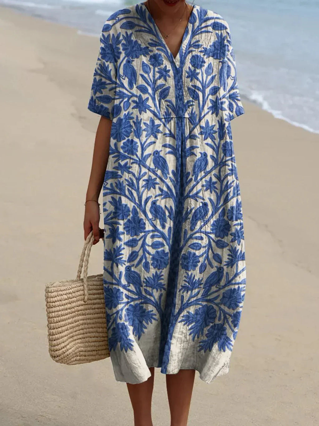 Natalie | Women’s Blue Embroidered Dress with Delicate Embroidery