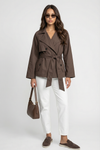 Women's Belted Double-Breasted Brown Trench Coat