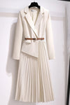 Xanthe | Women's Pleated Belted Long Sleeve Midi Dress