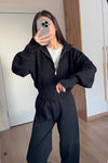 Zip-Up Knit Jacket and Wide-Leg Trousers Two-Piece Set